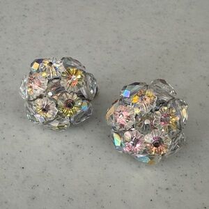 Vintage Signed Vendome AB Crystal Clip Earrings